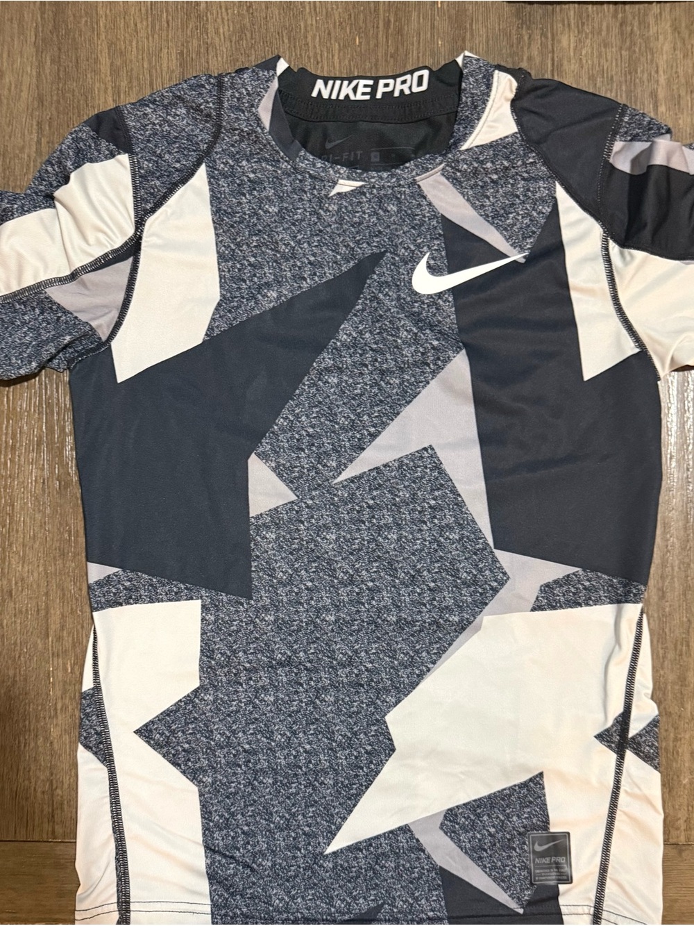 Nike Pro Boys Black, Gray & White Graphic Compression Top